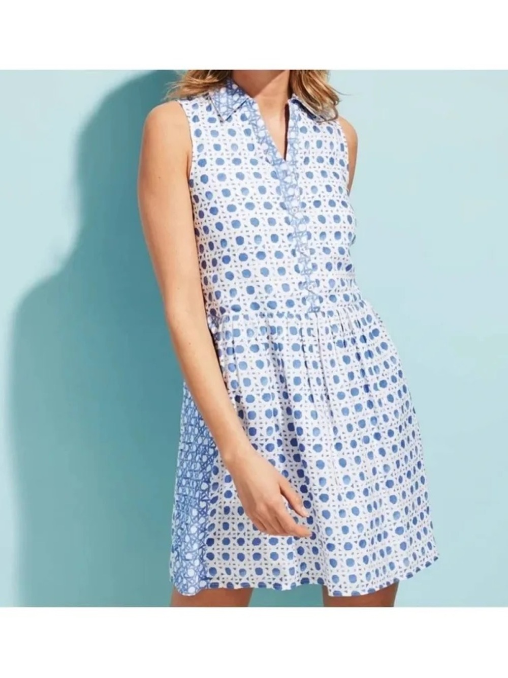 Vineyard Vines Women's Painted Rattan Sleeveless Linen Shirt Dress